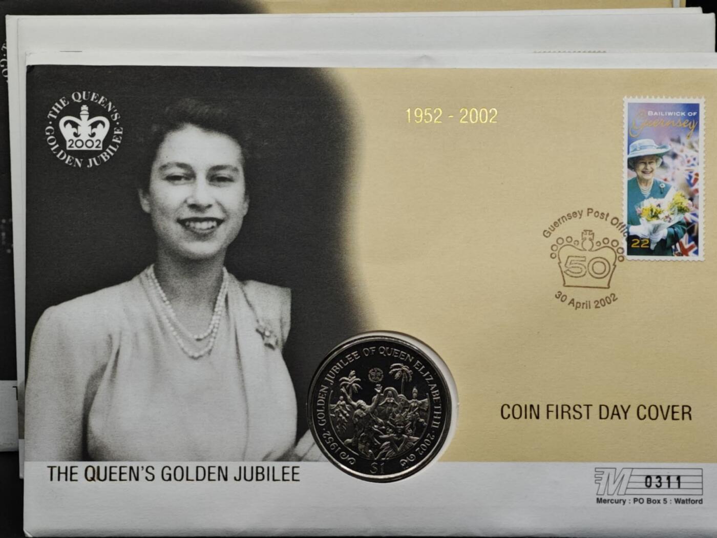 【淘币小摊】限时拍第八百六十二拍  克朗币邮币封场  满百包邮可预留两周  周一统一发货  英属维尔京2002年女王登基金禧1元纪念币邮币封