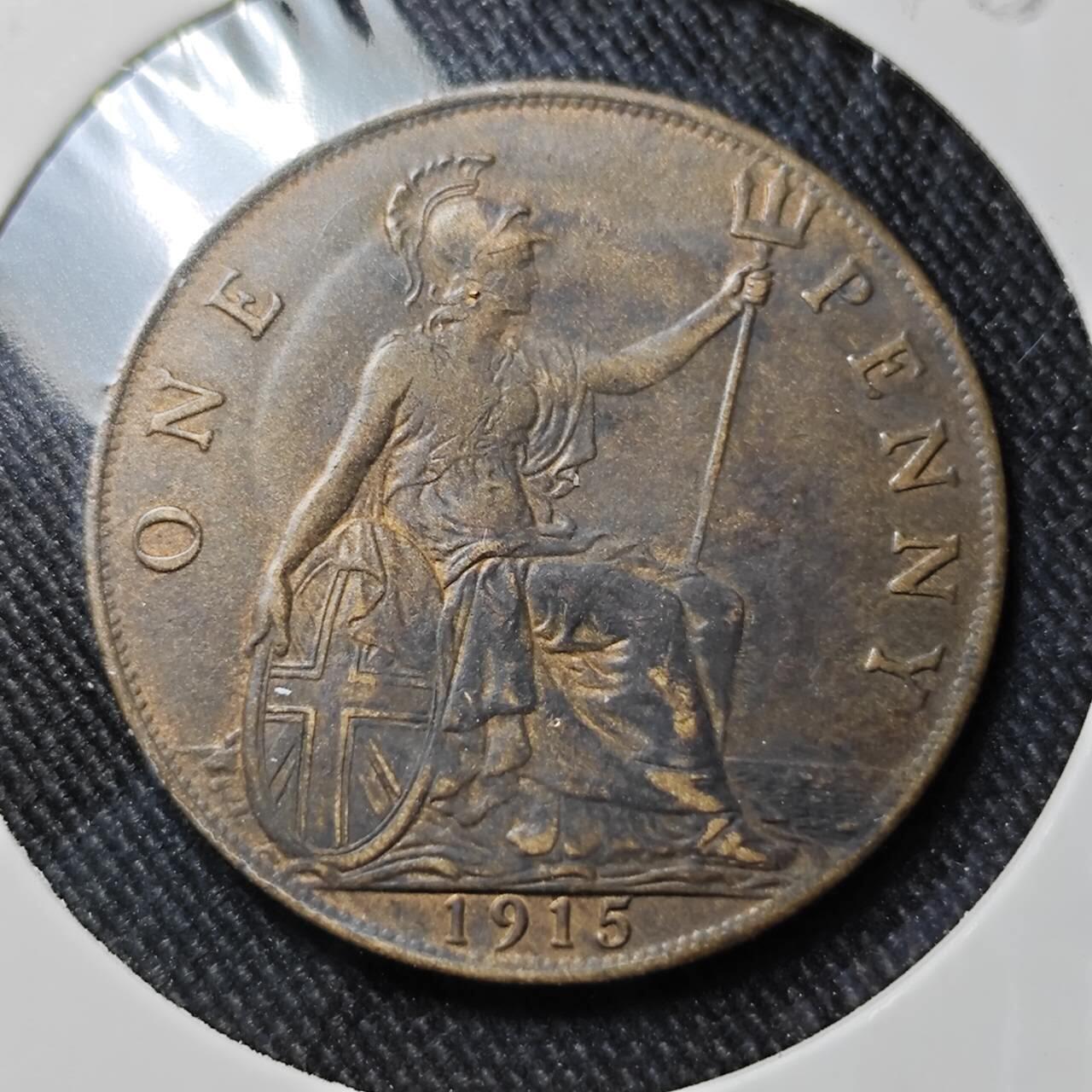 KK钱币收藏小铺  第398期 百期特拍（四拍之二） 2月预留时间 周末发货  1915英国1便士铜币 乔五 好品