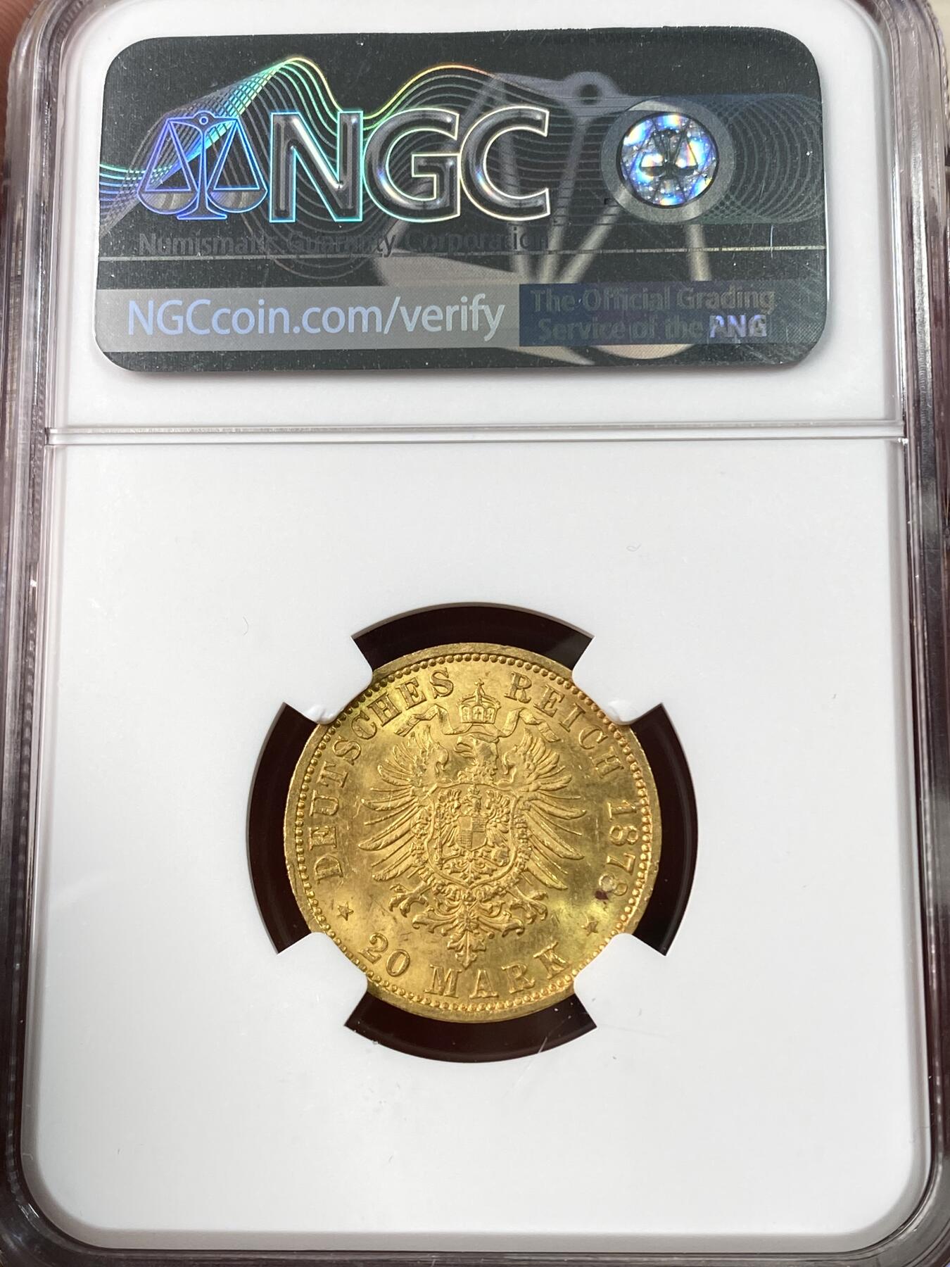 万国钱币拍卖第060期（万国六十期纪念大拍） NGC MS63 1878德国汉堡自由市流通短翅20马克金币 三个自由市中唯一发行过的短翅版本 金光闪烁难得好品 7.96g 900金