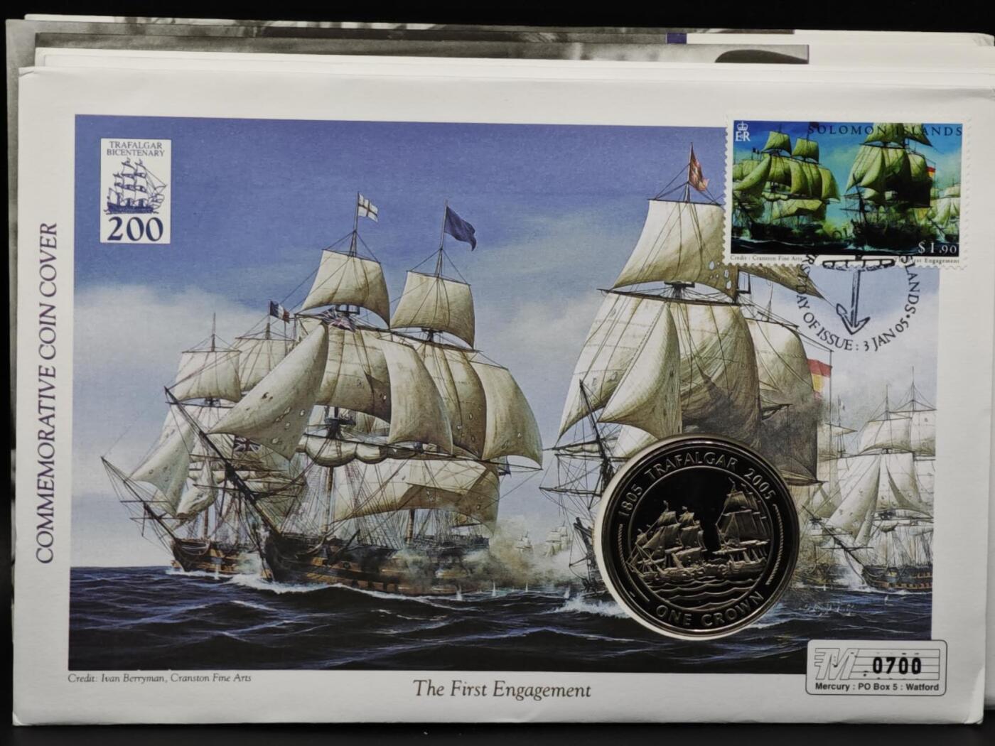 【淘币小摊】限时拍第八百六十二拍  克朗币邮币封场  满百包邮可预留两周  周一统一发货  直布罗陀2005年特拉法加海战200周年克朗纪念币邮币封