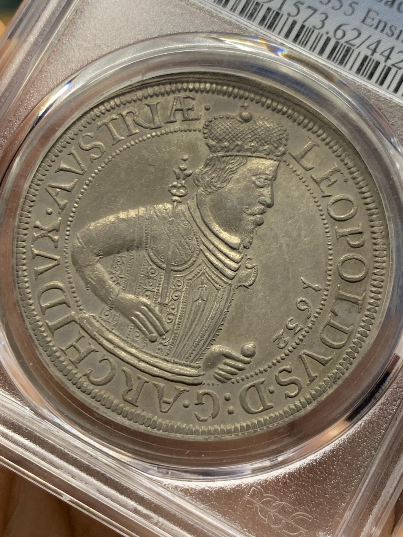 《竞宝斋》第463-465场 周日，周一，周二，3场连拍 （全场包邮）欢迎送拍 PCGS MS62 神圣罗马帝国 1632年上阿尔萨斯伯爵领地 利奥波德五世 泰勒大银币 仅发行量2年 63分的成交1.6W多