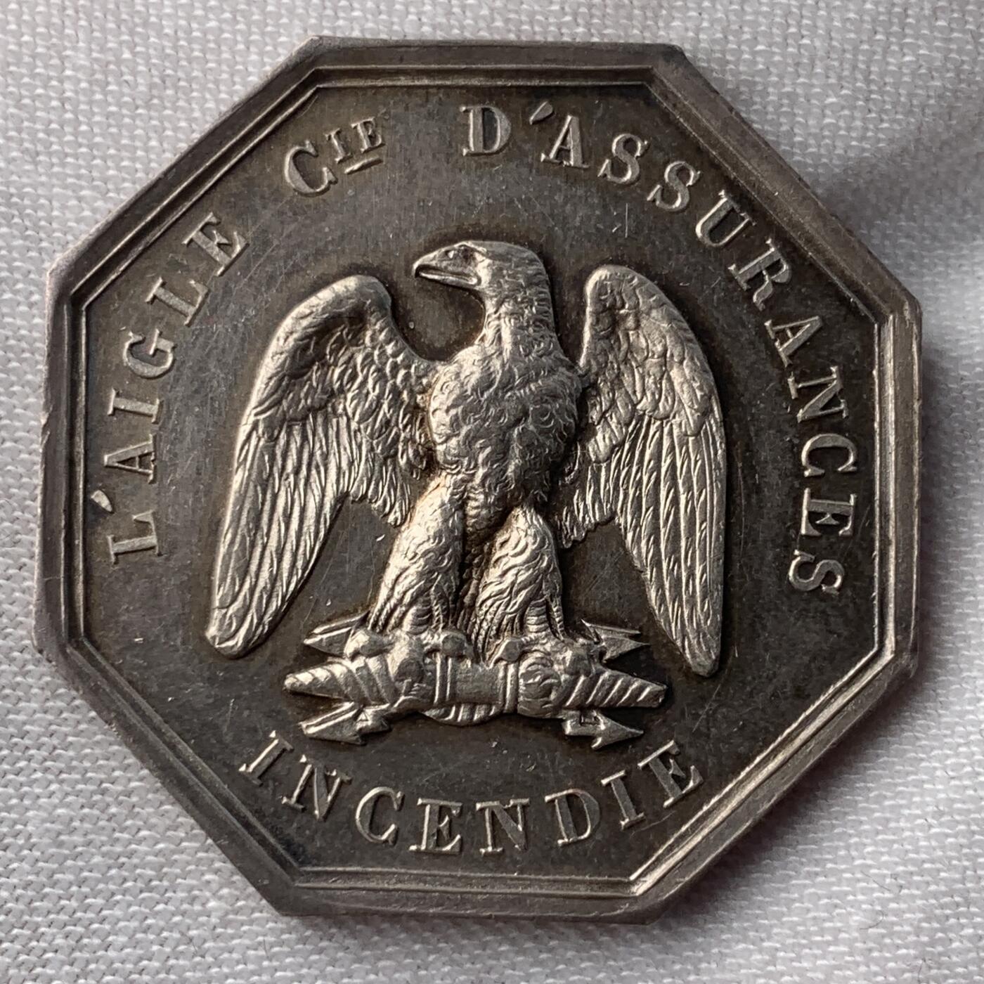 掌中浮雕-藏着的欧洲第052场 法国菲利普一世头像火灾保险公司八角银章，31mm，11.67g