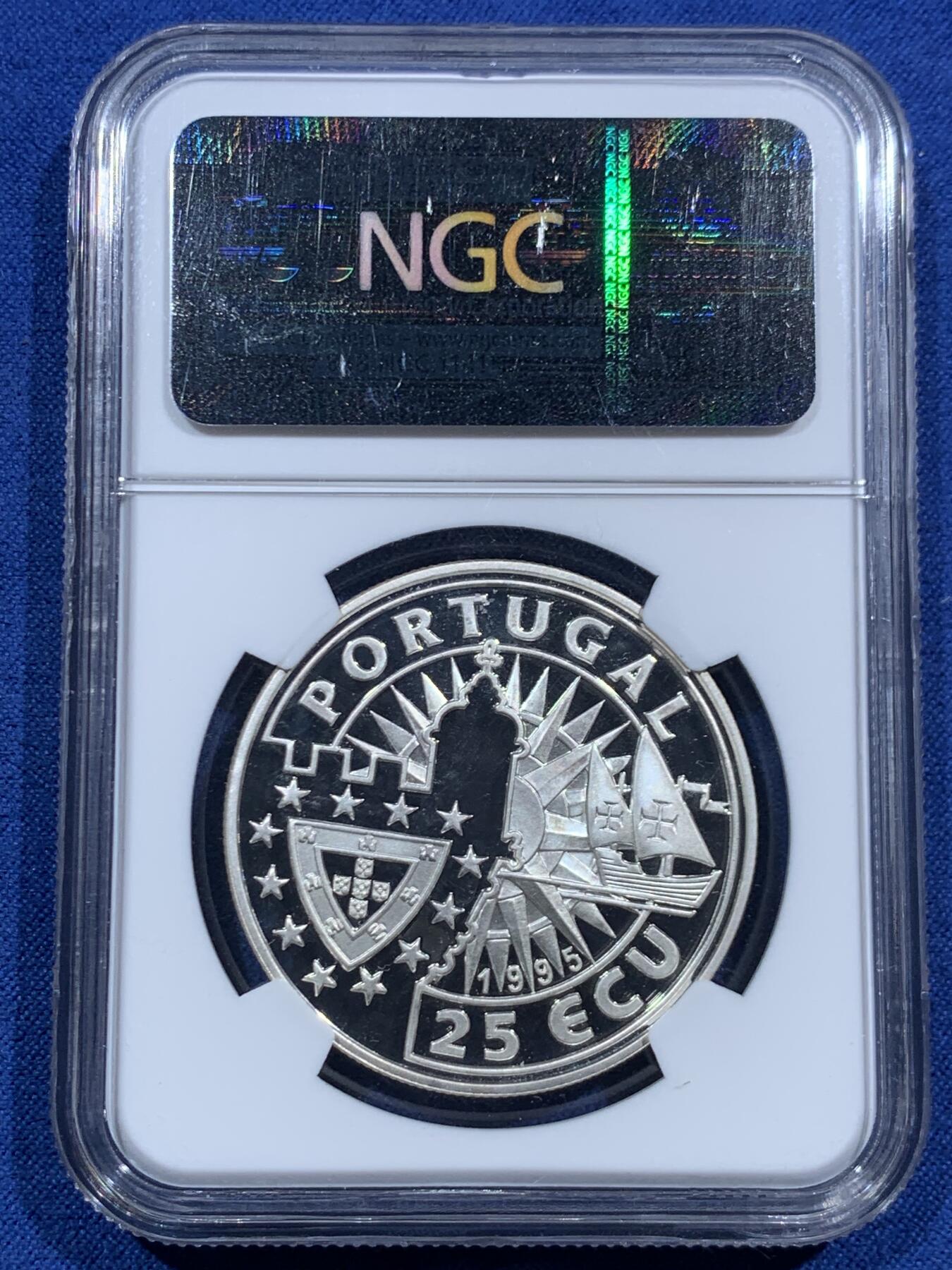 《竞宝斋》第463-465场 周日，周一，周二，3场连拍 （全场包邮）欢迎送拍 NGC PF69UC 葡萄牙1995年航海家达.伽马25ECU精制纪念银币（28克重，925银，币径37MM，航海史上首位印欧大陆航线发现者）