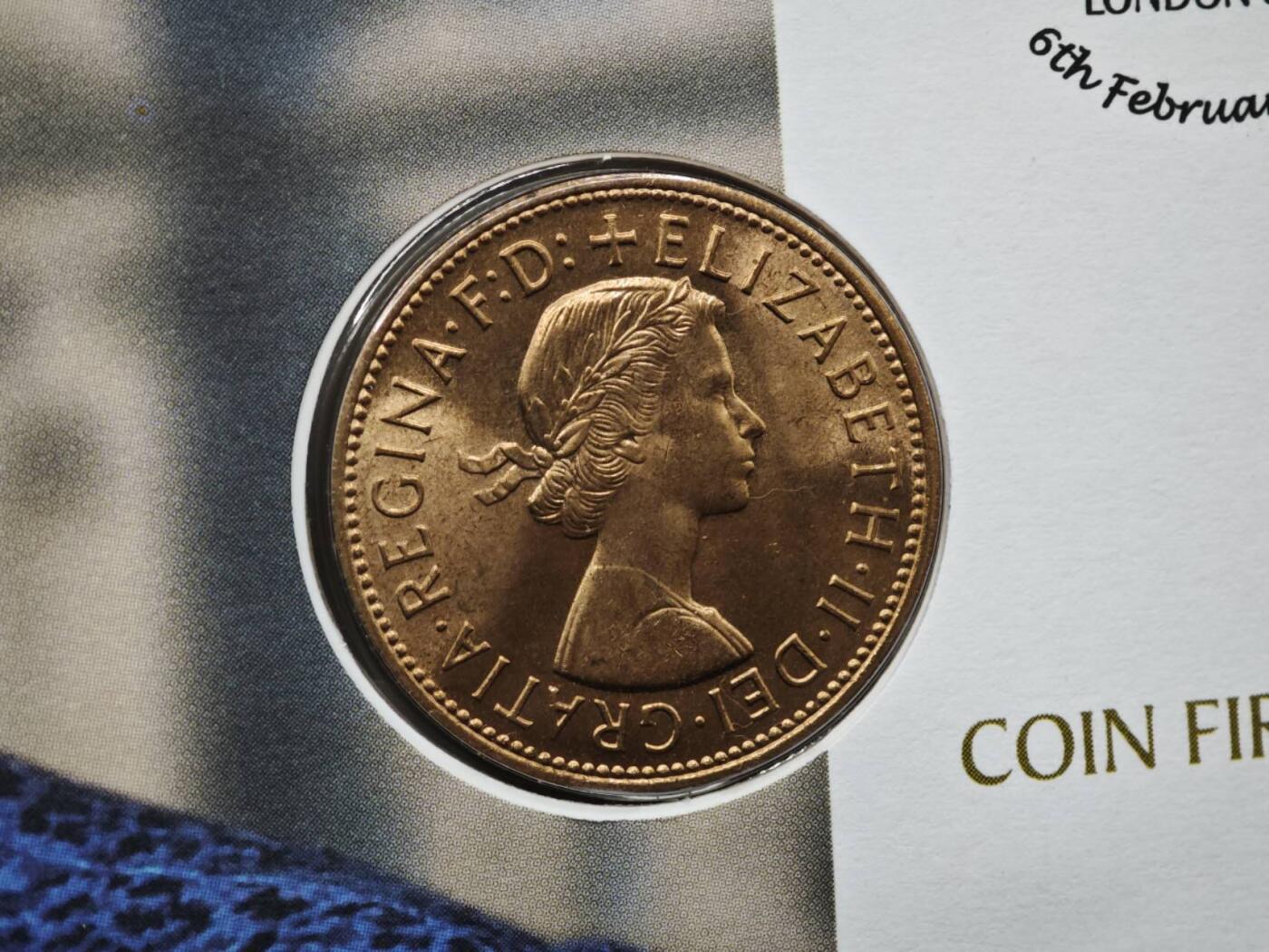 【淘币小摊】限时拍第八百六十二拍  克朗币邮币封场  满百包邮可预留两周  周一统一发货  英国1967年伊丽莎白二世一便士铜币邮币封