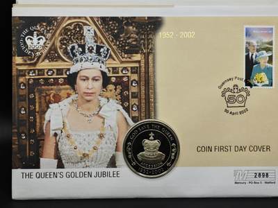 【淘币小摊】限时拍第八百六十二拍  克朗币邮币封场  满百包邮可预留两周  周一统一发货  - 圣赫勒拿2002年女王登基金禧50便士纪念币邮币封