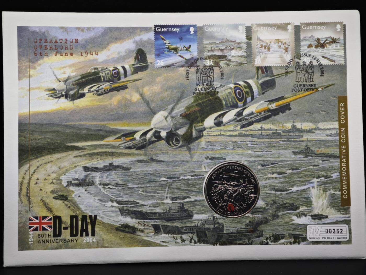 【淘币小摊】限时拍第八百六十二拍  克朗币邮币封场  满百包邮可预留两周  周一统一发货  根西2004年诺曼底登陆60周年5镑纪念币邮币封