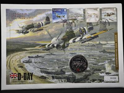 【淘币小摊】限时拍第八百六十二拍  克朗币邮币封场  满百包邮可预留两周  周一统一发货  - 根西2004年诺曼底登陆60周年5镑纪念币邮币封