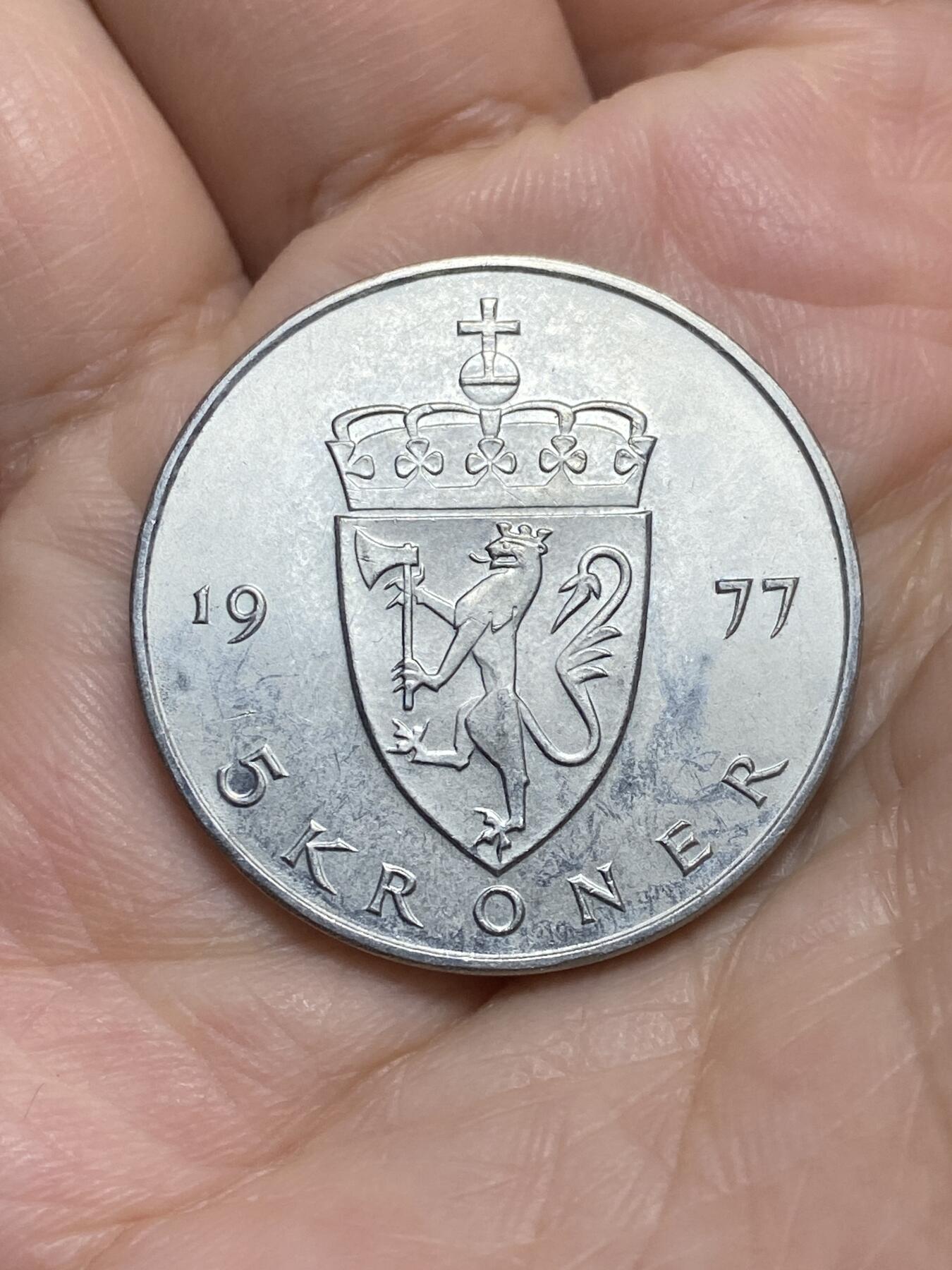 2026年第十七场(总第一百八十六场）外国好品散币场(免佣金) 挪威🇳🇴1977年5克朗(奥拉夫五世第二版)