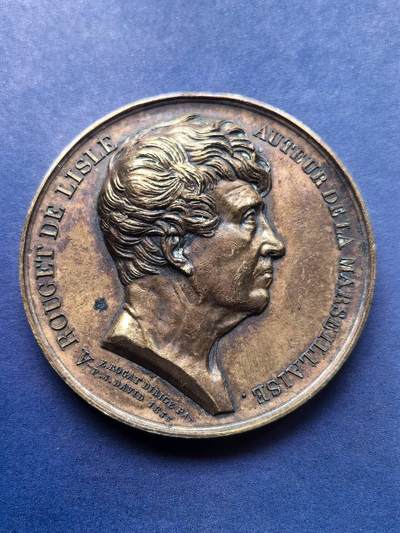 铜章专场 - 1833年法国铜章，马赛曲及作者，直径5cm，光边无边铭