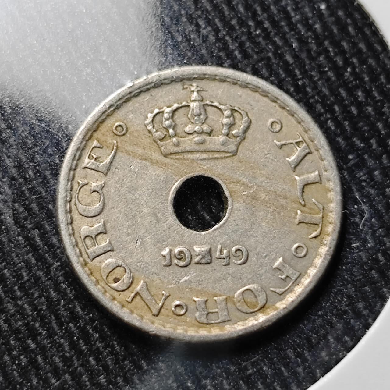 KK钱币收藏小铺  第391期  2月预留时间 周末发货  1949挪威10欧尔镍币