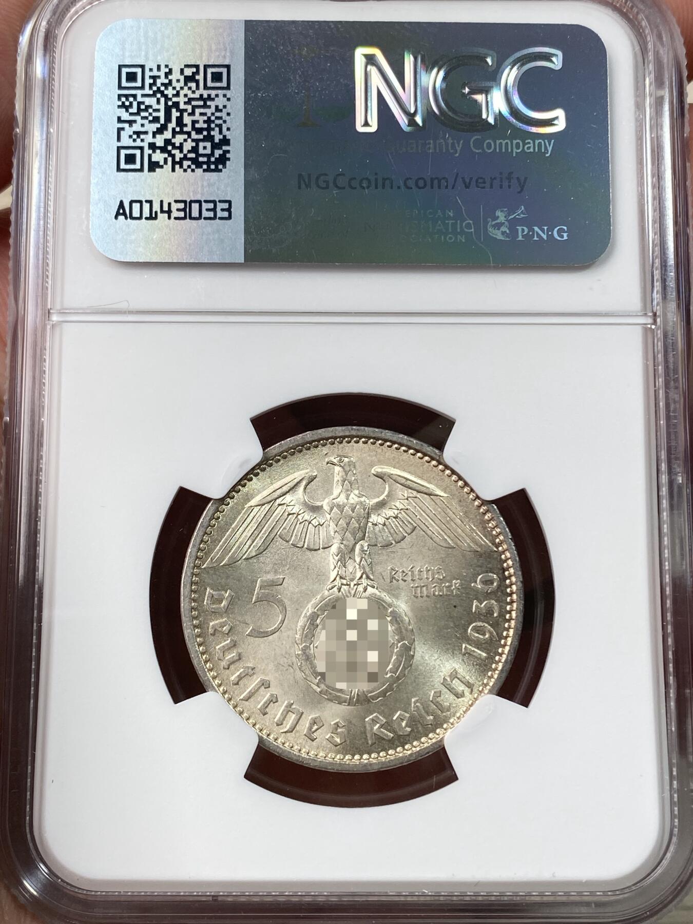 万国钱币拍卖第060期（万国六十期纪念大拍） NGC MS65 1936德国社会主义工人党时期兴登堡5马克银币 香槟金彩丝绸转光 BU相当有难度的品种（原图请私信后台或自行查询官网）