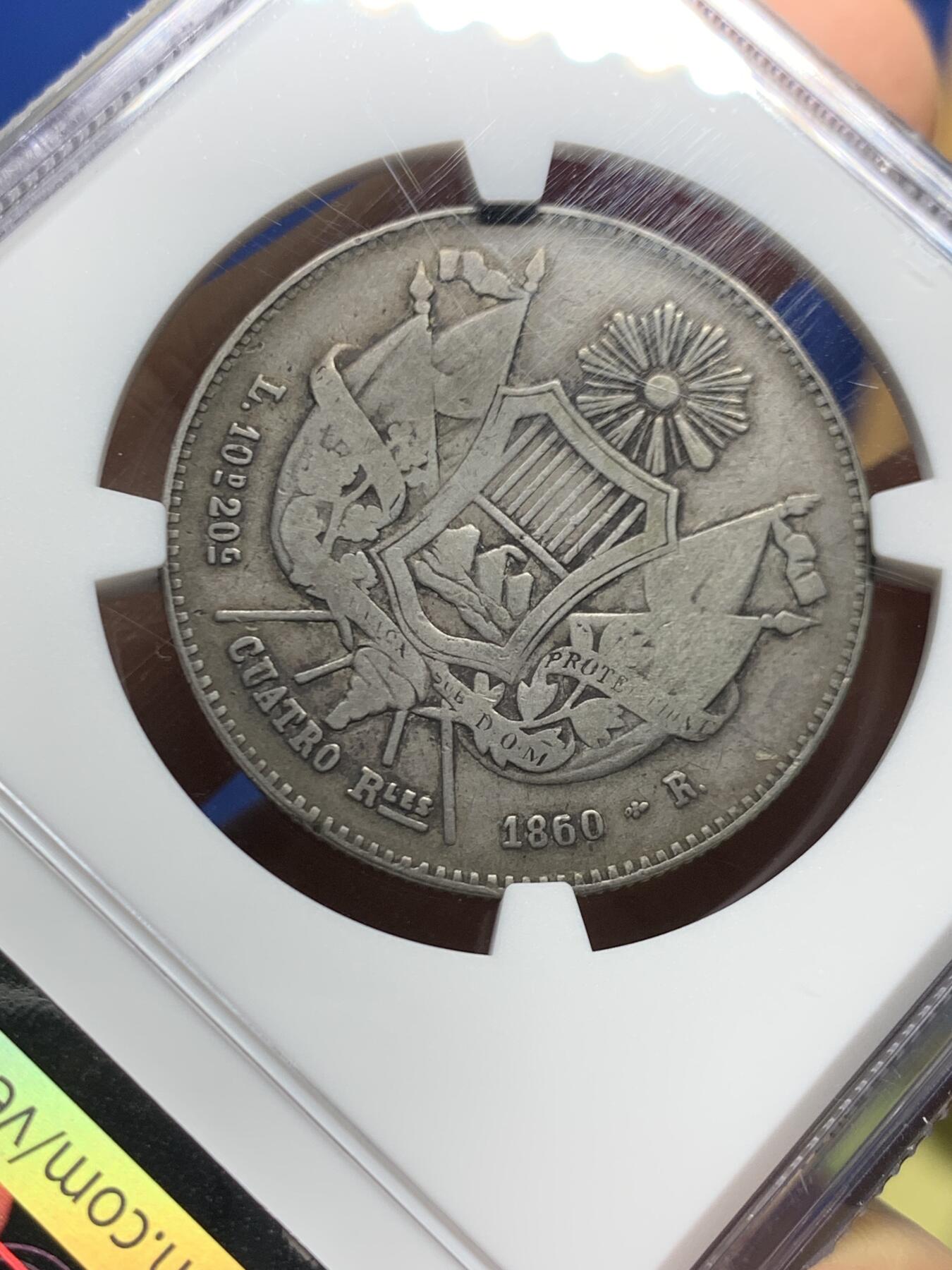 《竞宝斋》第463-465场 周日，周一，周二，3场连拍 （全场包邮）欢迎送拍 NGC VF25 危地马拉 1860年 4里亚尔银币 仅发行4760枚 特殊版本