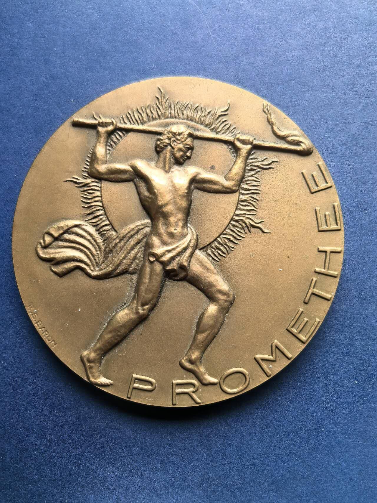 铜章专场 1974年法国铜章，气体工业一百周年，普罗米修斯，68mm