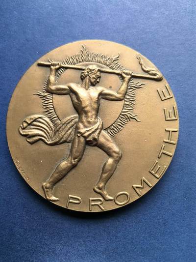 铜章专场 - 1974年法国铜章，气体工业一百周年，普罗米修斯，68mm