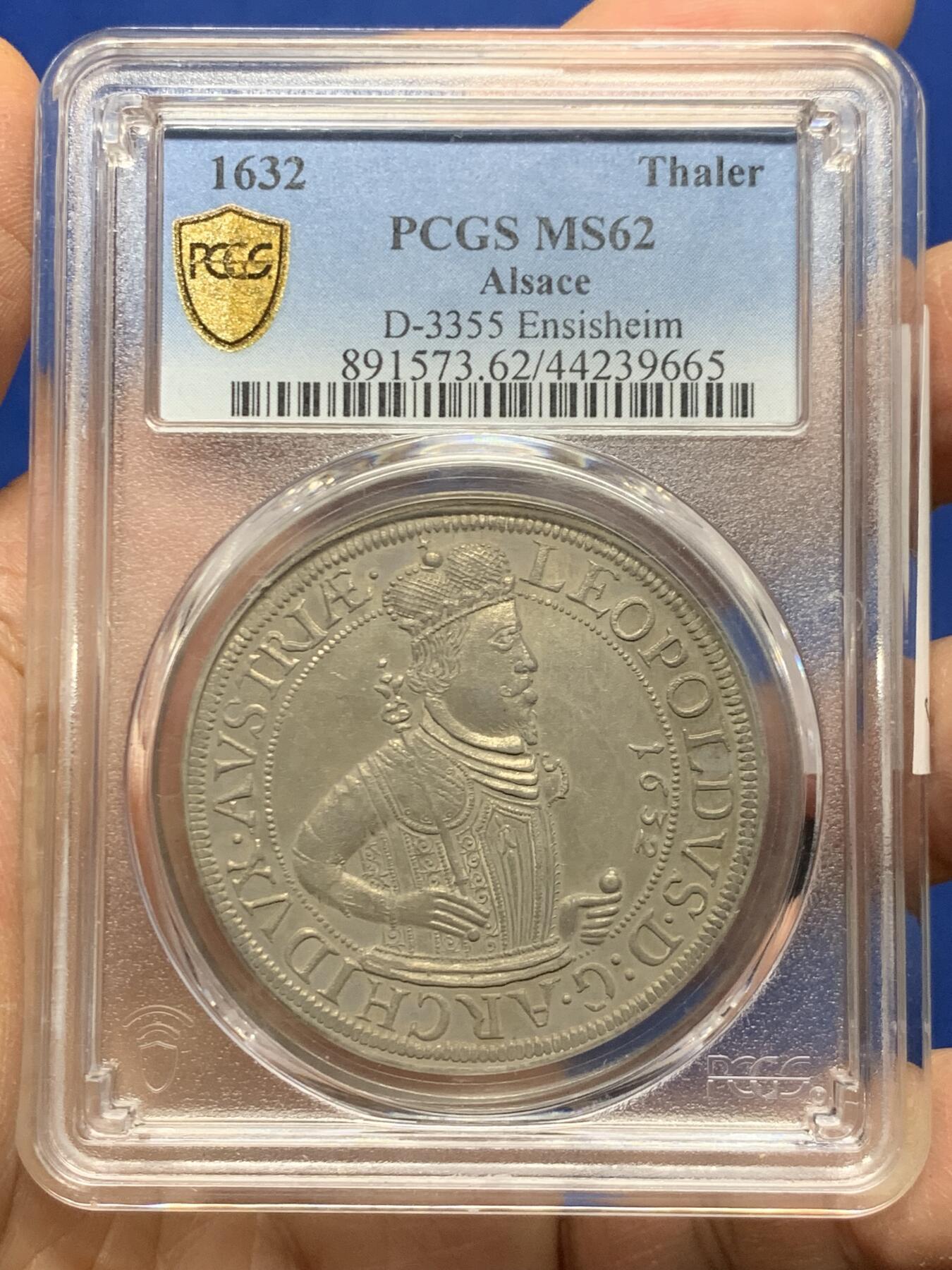 《竞宝斋》第463-465场 周日，周一，周二，3场连拍 （全场包邮）欢迎送拍 PCGS MS62 神圣罗马帝国 1632年上阿尔萨斯伯爵领地 利奥波德五世 泰勒大银币 仅发行量2年 63分的成交1.6W多