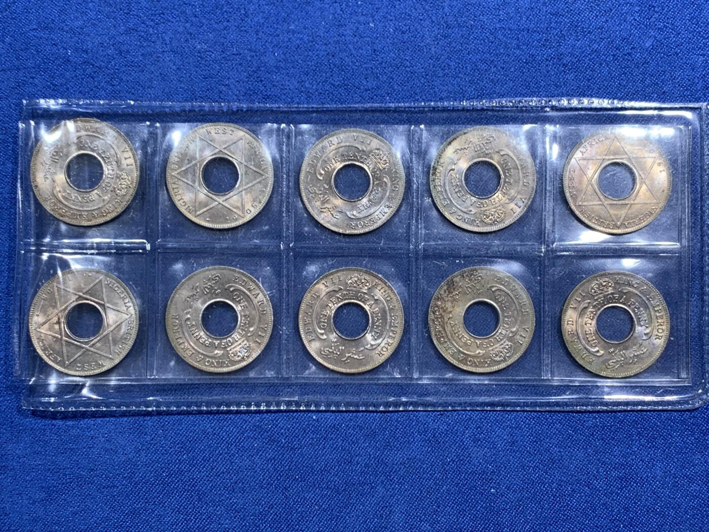 《竞宝斋》第463-465场 周日，周一，周二，3场连拍 （全场包邮）欢迎送拍 10枚一组 好品原光 英属西非1908年爱德华七世1/10便士