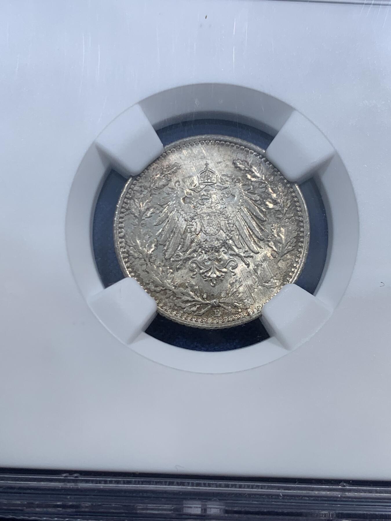 《竞宝斋》第463-465场 周日，周一，周二，3场连拍 （全场包邮）欢迎送拍 NGC MS64 德国1919年威廉二世1/2马克银币 末年高分好品 帝国马克的绝唱 值得收藏