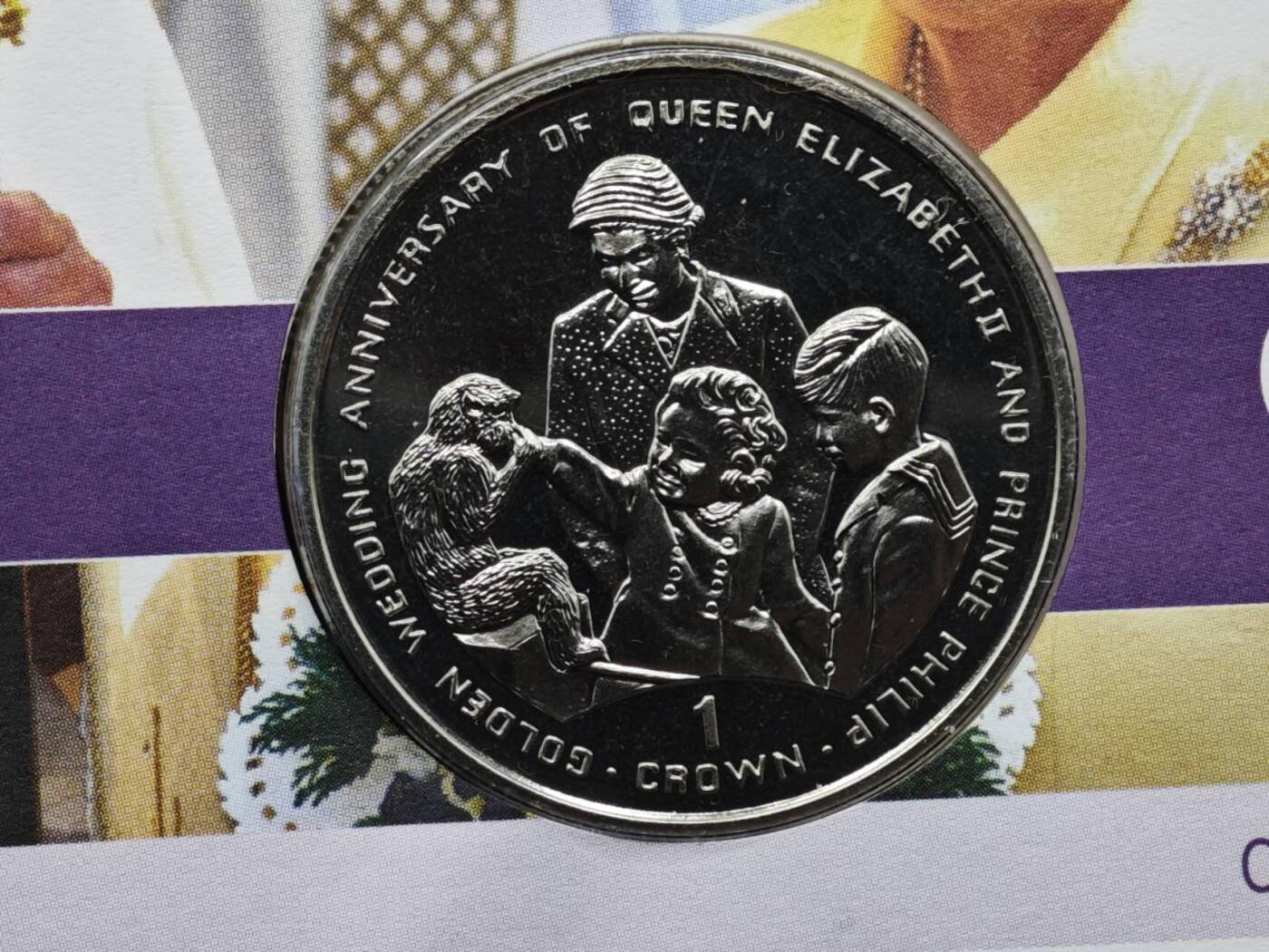 【淘币小摊】限时拍第八百六十二拍  克朗币邮币封场  满百包邮可预留两周  周一统一发货  马恩岛1997年女王金婚克朗纪念币邮币封