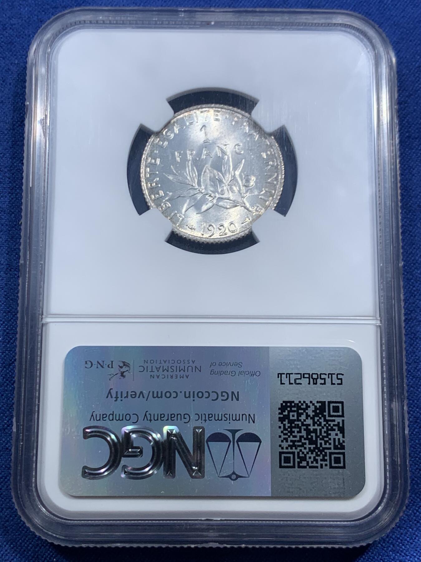 《竞宝斋》第463-465场 周日，周一，周二，3场连拍 （全场包邮）欢迎送拍 NGC MS64 法国1920年播种女神1法郎银币 经典设计 转光强烈