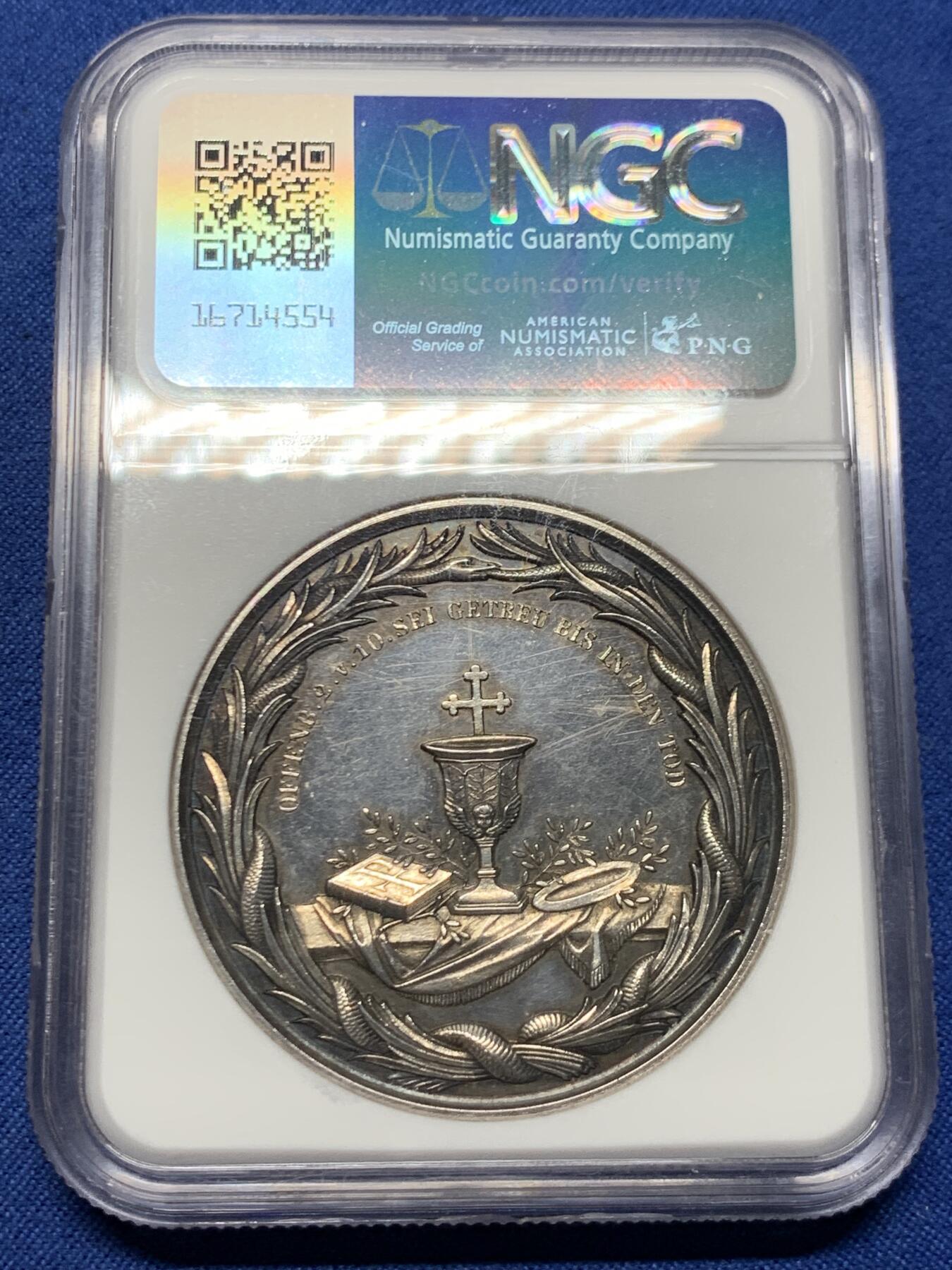 《竞宝斋》第463-465场 周日，周一，周二，3场连拍 （全场包邮）欢迎送拍 NGC UNCD  德国柏林坚信礼银章 高浮雕镜面 LOOS出品