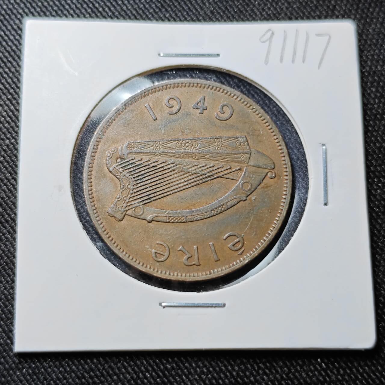 KK钱币收藏小铺  第391期  2月预留时间 周末发货 1949爱尔兰1便士 母鸡铜币 