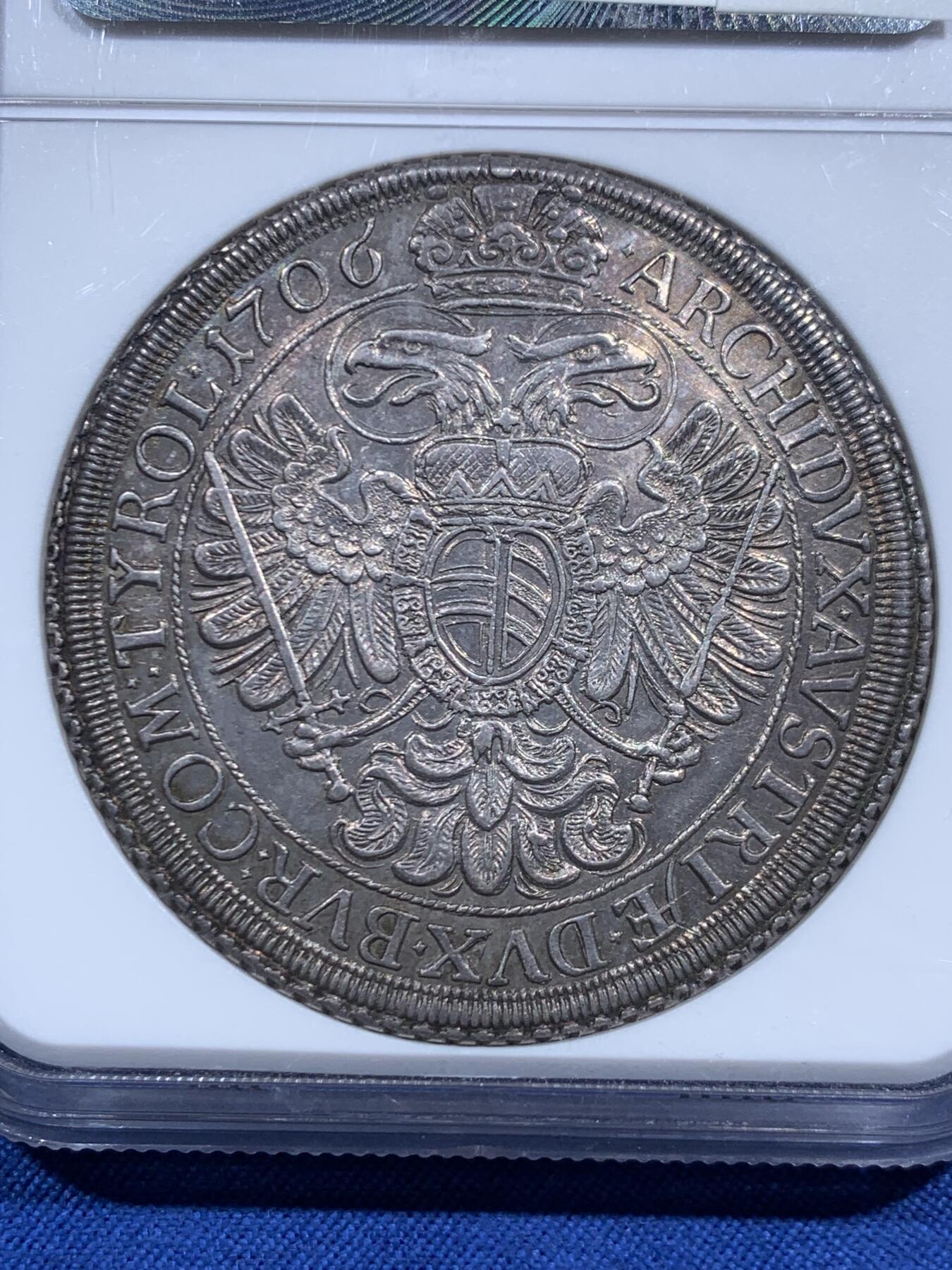 《竞宝斋》第463-465场 周日，周一，周二，3场连拍 （全场包邮）欢迎送拍 NGC MS61 神圣罗马帝国 1706年 约瑟夫二世1泰勒银币 维也纳厂铸造