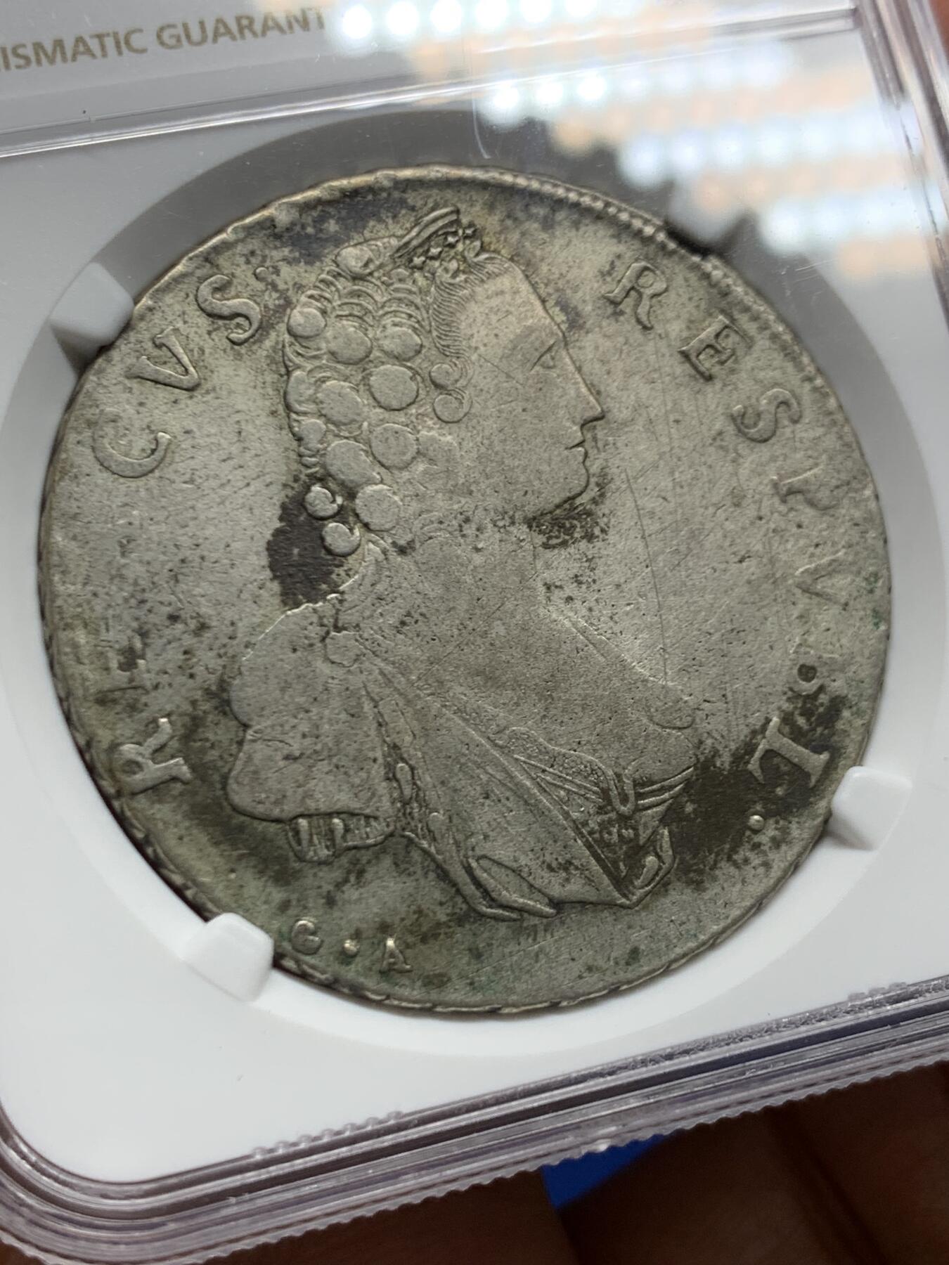 《竞宝斋》第463-465场 周日，周一，周二，3场连拍 （全场包邮）欢迎送拍 NGC VFD 拉古萨共和国 1794年 2杜卡特 银币 奥地利统治时期发行 不是常见的执政官头像 极为稀少的特蕾莎女王版 传世老包浆 细节尚可