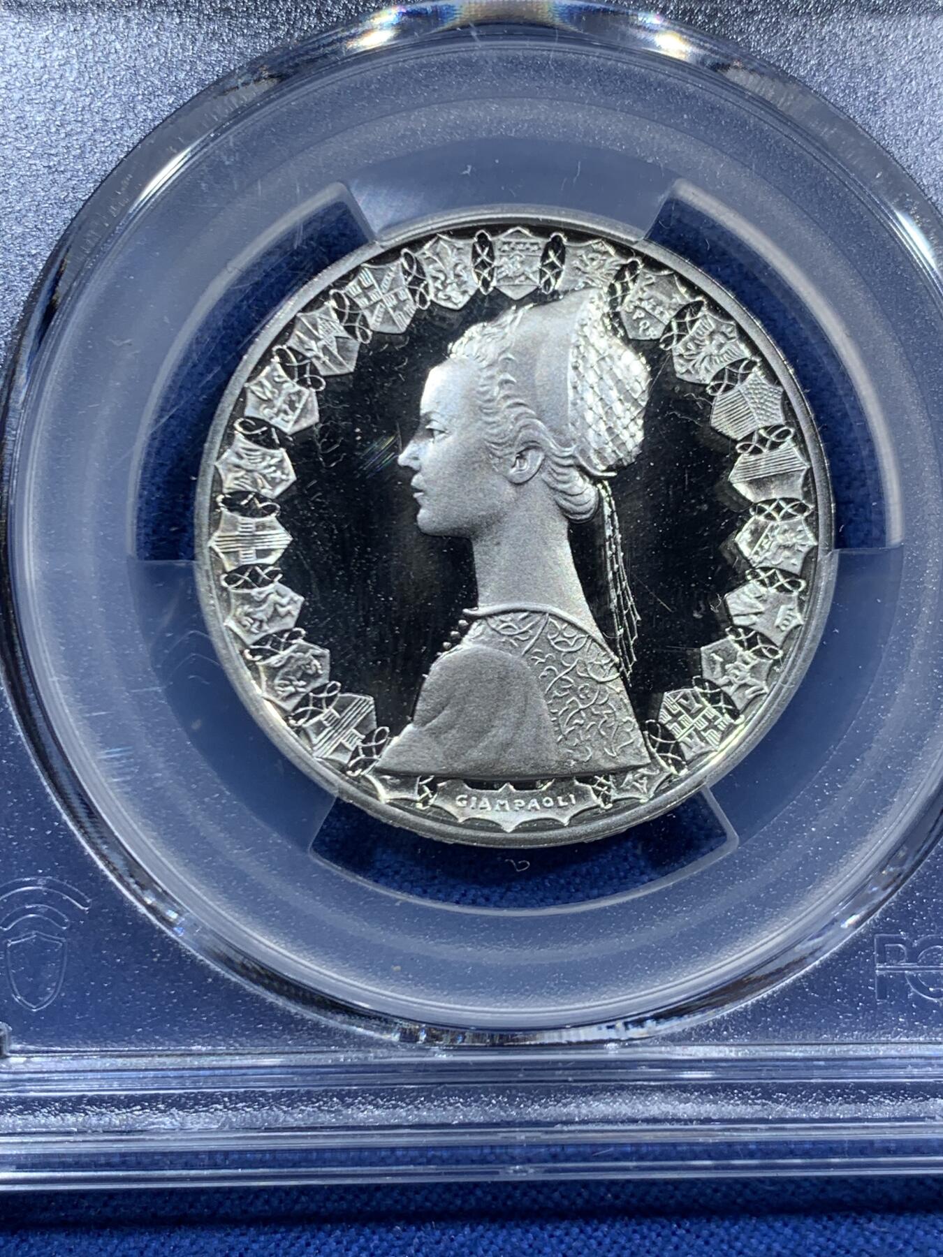 《竞宝斋》第463-465场 周日，周一，周二，3场连拍 （全场包邮）欢迎送拍 亚军分 PCGS PR68DCAM 意大利 1985年 帆船少女 精制500里拉银币 首年发行的精制 镜面光十足