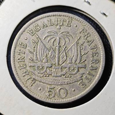 KK钱币收藏小铺  第398期 百期特拍（四拍之二） 2月预留时间 周末发货 -  1907海地50分镍币