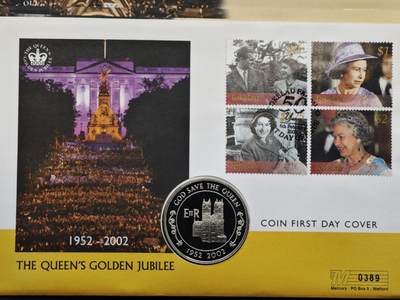 【淘币小摊】限时拍第八百六十二拍  克朗币邮币封场  满百包邮可预留两周  周一统一发货  - 阿桑松2002年女王登基金禧50便士纪念币邮币封