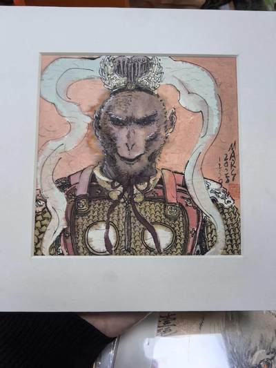 亡灵潮玩 马年第二场 2月3日 晚8点截拍 - 【手绘版画】北京GAF插画节展秦嘉裕手绘斗战胜佛孙悟空尺寸20*20cm小版画带亲签