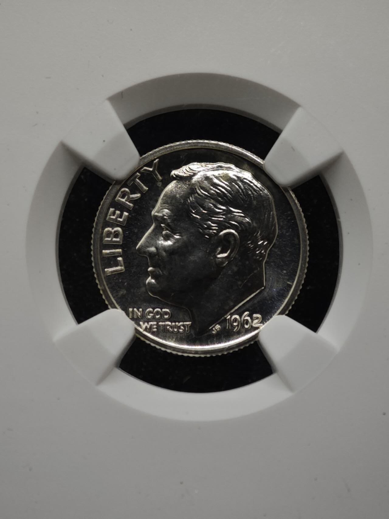 【淘币小摊】实时拍第八百六十一拍   银币套币场   满百包邮可预留二周 每周一统一发货   美国1962年罗斯福10分精制银币 NGC PF67