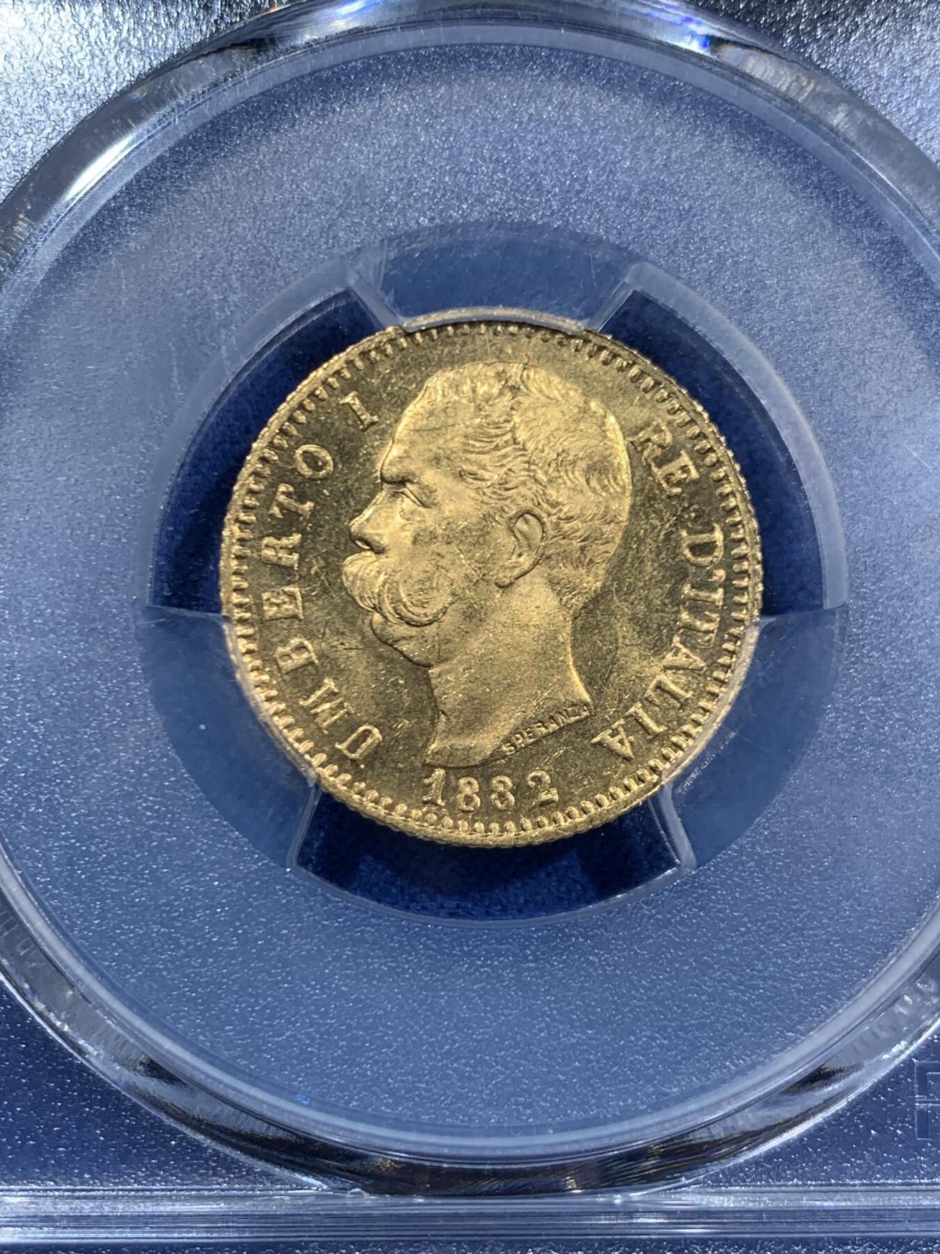 《竞宝斋》第463-465场 周日，周一，周二，3场连拍 （全场包邮）欢迎送拍 PCGS MS64 意大利 1882年 里拉金币 PL状态 900金 6.45克