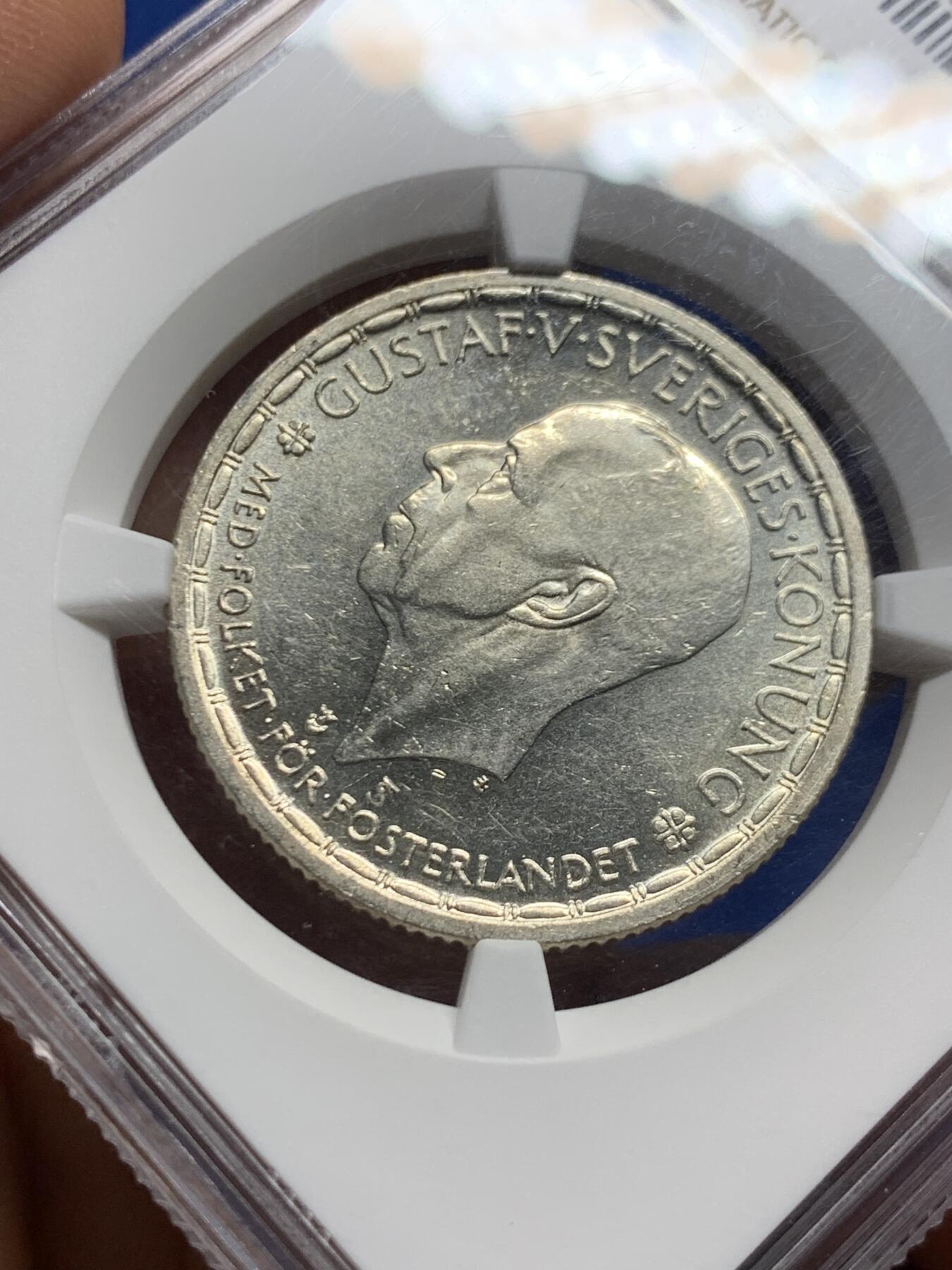 《竞宝斋》第463-465场 周日，周一，周二，3场连拍 （全场包邮）欢迎送拍 NGC MS64 瑞典 1950年 古斯塔夫五世国王 2克朗 银币