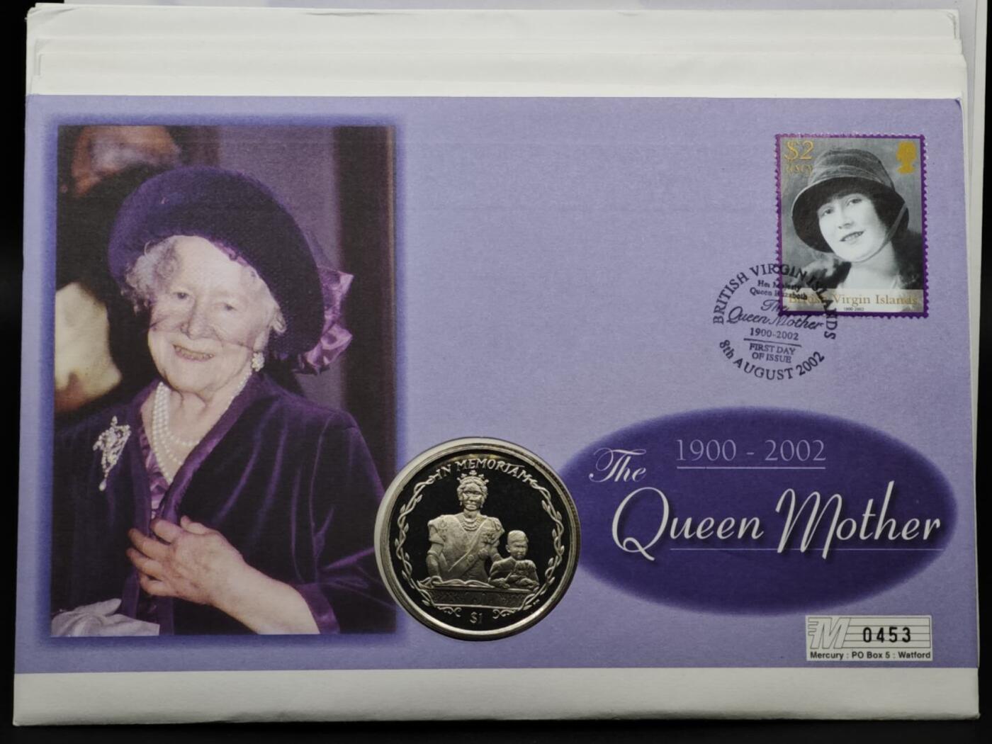 【淘币小摊】限时拍第八百六十二拍  克朗币邮币封场  满百包邮可预留两周  周一统一发货  英属维尔京2002年女王母亲1元纪念币邮币封