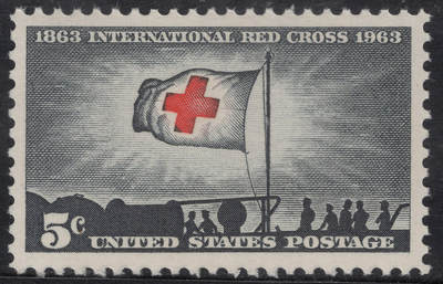 洪涛臻品批发群 精选邮票限时拍卖第1244期  - 1963美国红十字会百年 旗帜 救助援助 1全雕刻版 新票原胶全品！