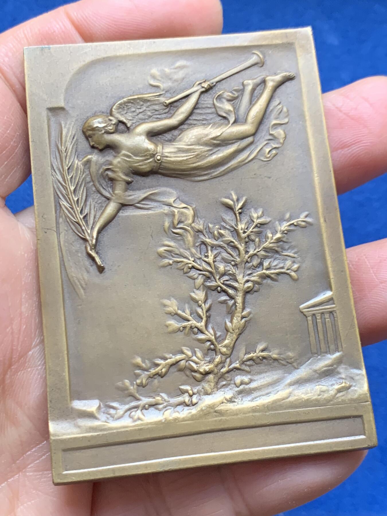 《竞宝斋》第463-465场 周日，周一，周二，3场连拍 （全场包邮）欢迎送拍 1906年希腊奥运会纪念铜章 巴黎造币厂 好品 96.35克 48.5*70mm 三角铜标