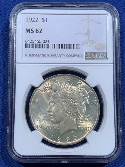 《竞宝斋》第463-465场 周日，周一，周二，3场连拍 （全场包邮）欢迎送拍 - NGC MS62 美国1922年和平银币 光度不错