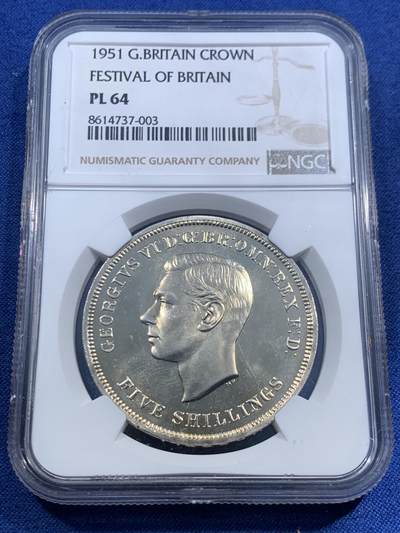 《竞宝斋》第463-465场 周日，周一，周二，3场连拍 （全场包邮）欢迎送拍 - NGC PL64 英国1951年 乔治六世镍马剑克朗 不列颠节主题，乔治六世本人渴望拥有的圣乔治屠龙设计主币，也是最后一版以流通币出现的马剑克朗。银价飞涨，镍马剑的性价比又出来了，个大顶饱，实际状态优于寻常64分。
