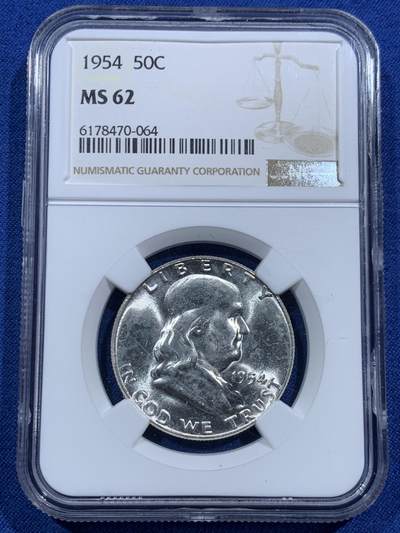 《竞宝斋》第463-465场 周日，周一，周二，3场连拍 （全场包邮）欢迎送拍 - NGC MS62 美国1954年富兰克林50美分银币