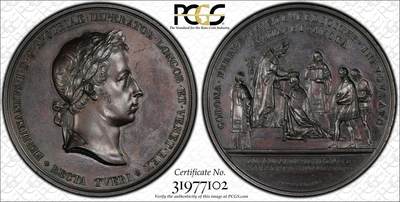 万国钱币拍卖第060期（万国六十期纪念大拍） - PCGS SP62 1838年奥地利费迪南一世加冕纪念大铜章 神罗存续之皇 德意志邦联总统、匈牙利国王、克罗地亚国王和波西米亚国王 高浮雕大规格 欧洲古典艺术 PC唯一冠军（盒子表面磨损）