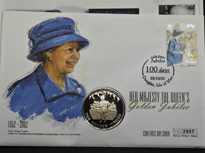 【淘币小摊】限时拍第八百六十二拍  克朗币邮币封场  满百包邮可预留两周  周一统一发货  - 福克兰群岛2002年女王登基金禧50便士纪念币邮币封