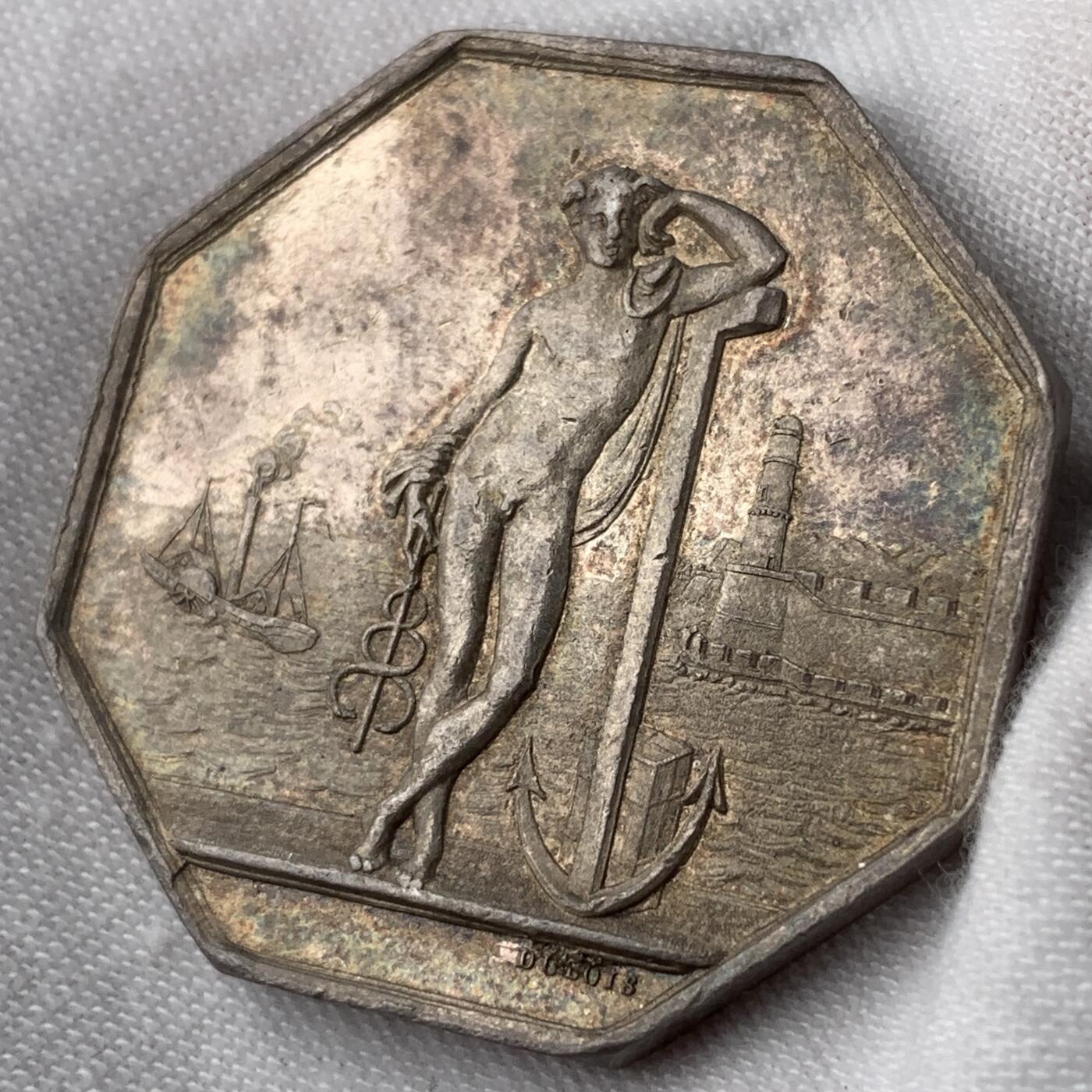 掌中浮雕-藏着的欧洲第052场 法国马赛商业经纪人八角银章，33.5mm，19g