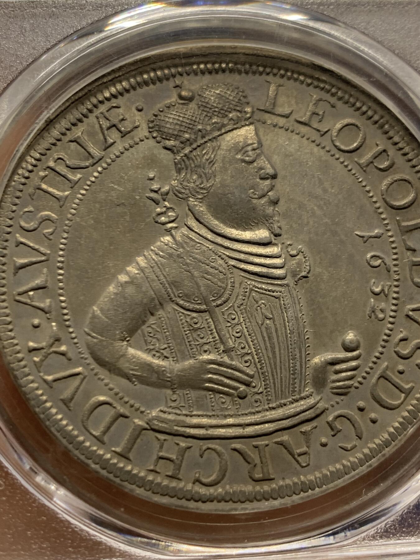 《竞宝斋》第463-465场 周日，周一，周二，3场连拍 （全场包邮）欢迎送拍 PCGS MS62 神圣罗马帝国 1632年上阿尔萨斯伯爵领地 利奥波德五世 泰勒大银币 仅发行量2年 63分的成交1.6W多