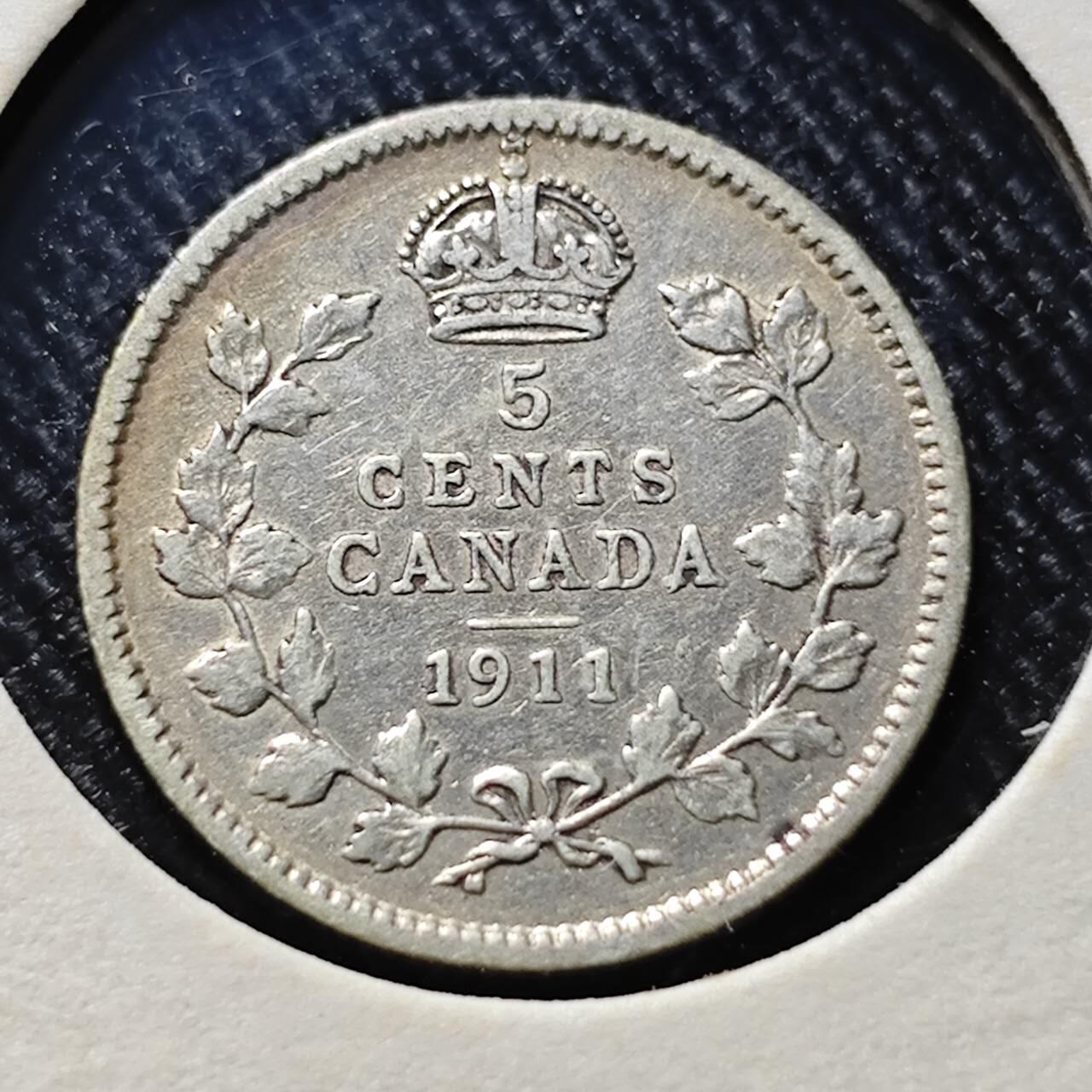 KK钱币收藏小铺  第398期 百期特拍（四拍之二） 2月预留时间 周末发货  1911英属加拿大5分银币