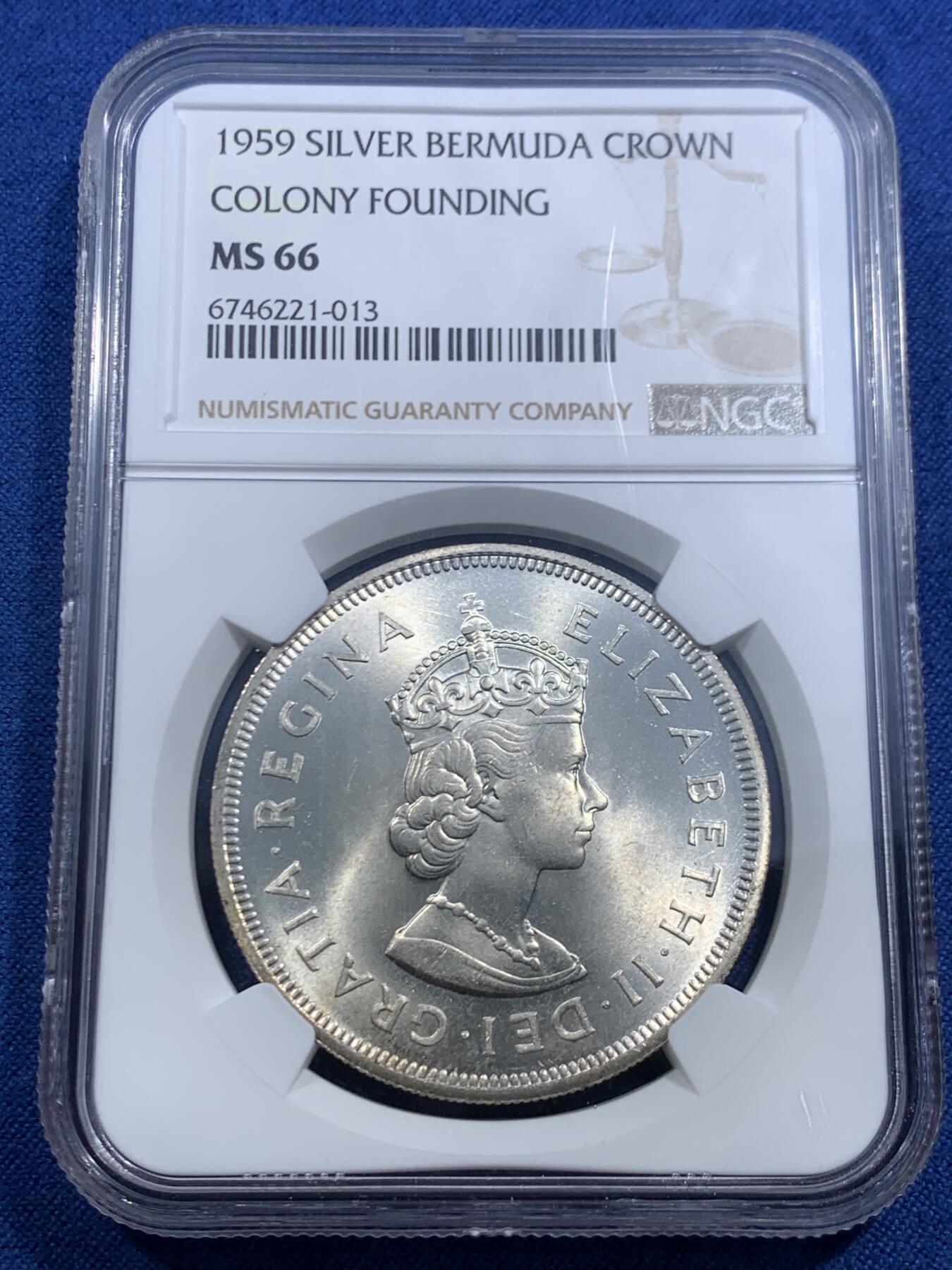 《竞宝斋》第463-465场 周日，周一，周二，3场连拍 （全场包邮）欢迎送拍 NGC MS66 英属百慕大1959年伊丽莎白二世1克朗大银币