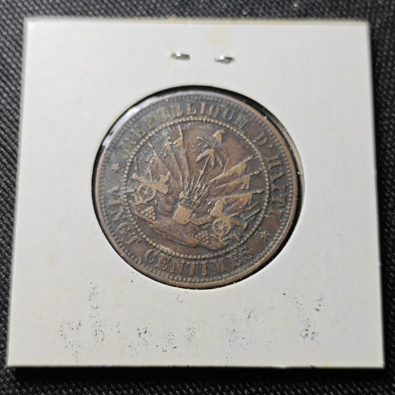 KK钱币收藏小铺  第398期 百期特拍（四拍之二） 2月预留时间 周末发货 1863 海地 20分铜币 法布尔·热弗拉尔总统头像 英国喜敦厂出品 