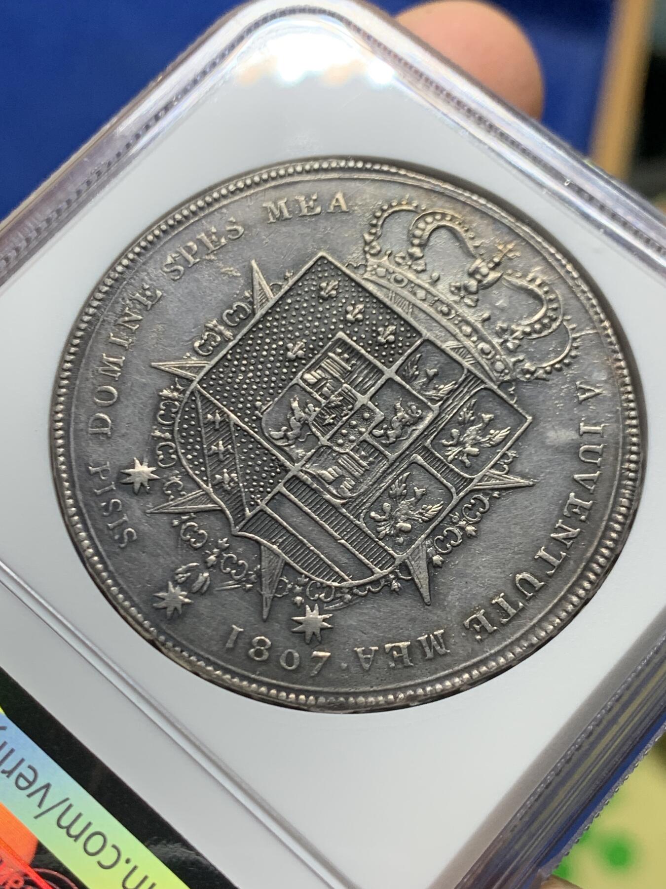 《竞宝斋》第463-465场 周日，周一，周二，3场连拍 （全场包邮）欢迎送拍 NGC AUD 意大利 托斯卡纳大公国 1807年 10P 银币 著名的母子大银 较为少见的面对面版 拿系币热门品种 打制清晰 细节见图