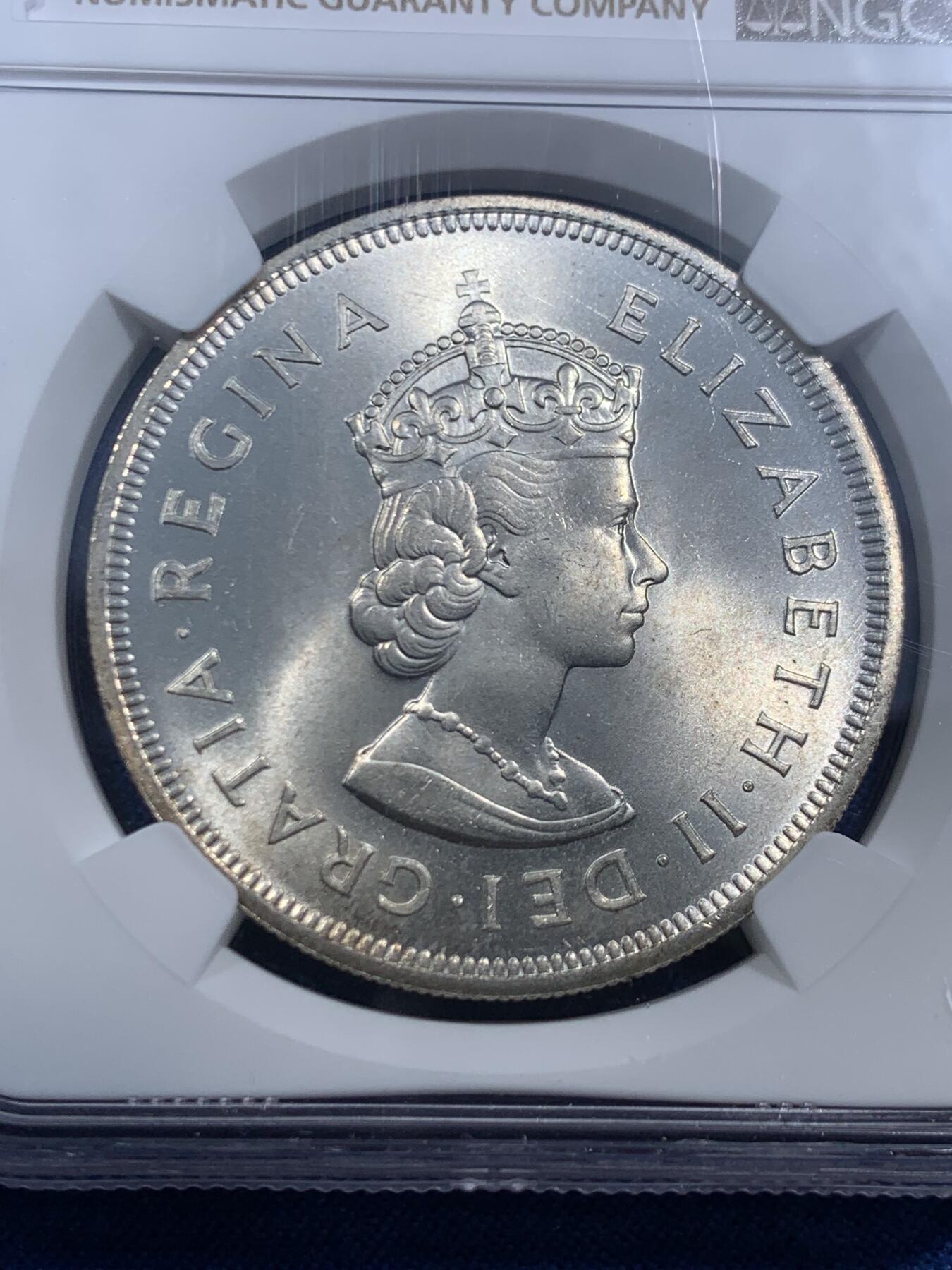 《竞宝斋》第463-465场 周日，周一，周二，3场连拍 （全场包邮）欢迎送拍 NGC MS66 英属百慕大1959年伊丽莎白二世1克朗大银币