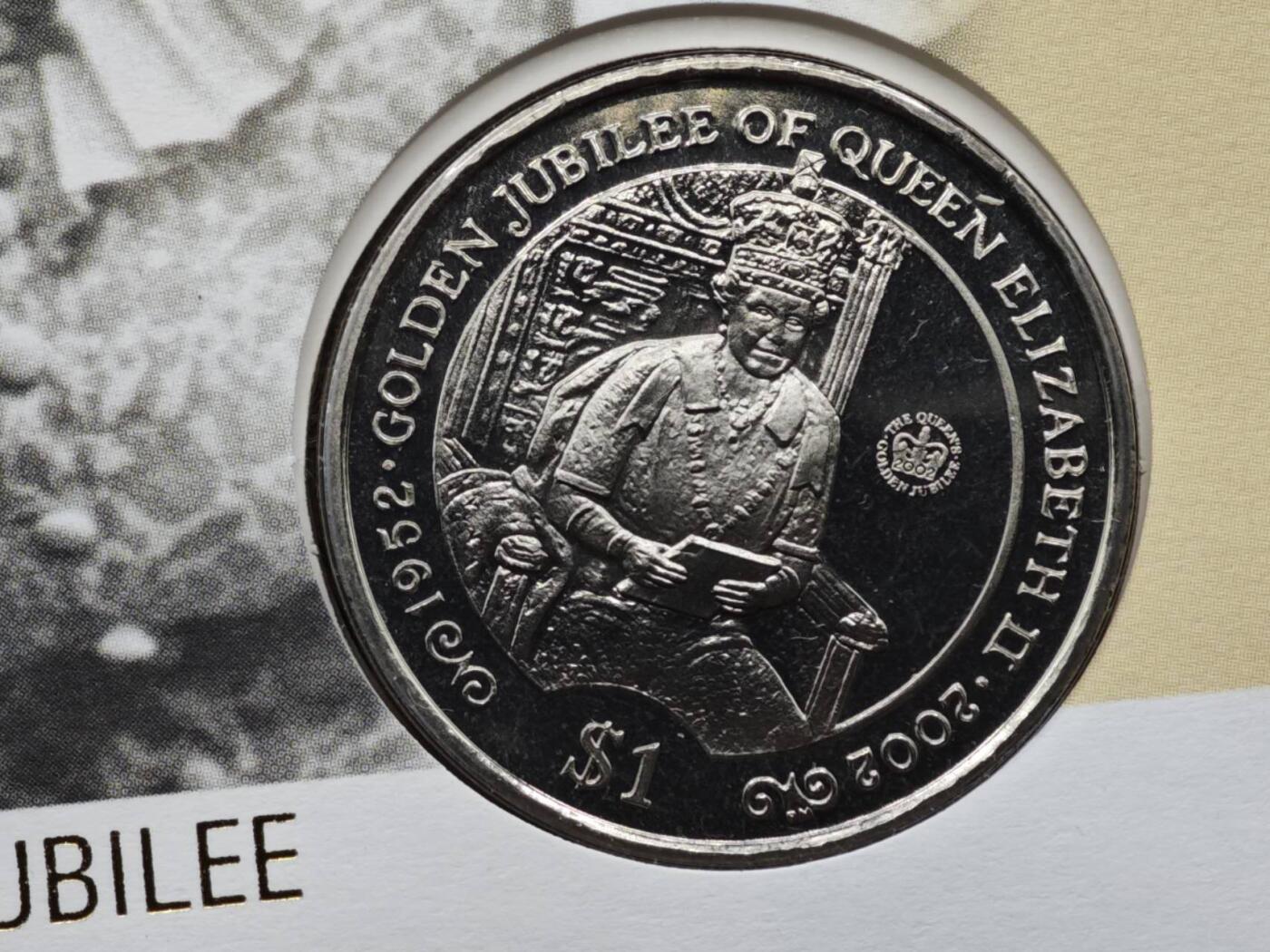 【淘币小摊】限时拍第八百六十二拍  克朗币邮币封场  满百包邮可预留两周  周一统一发货  英属维尔京2002年女王登基金禧1元纪念币邮币封